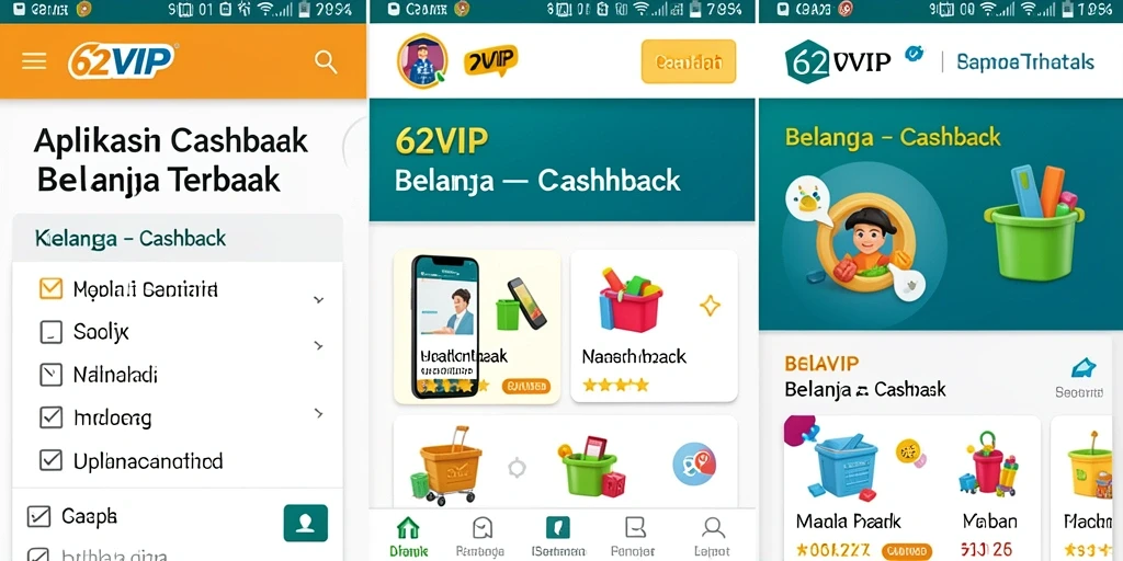 Tampilan antarmuka aplikasi 62VIP dengan fungsi Cashback yang menarik.