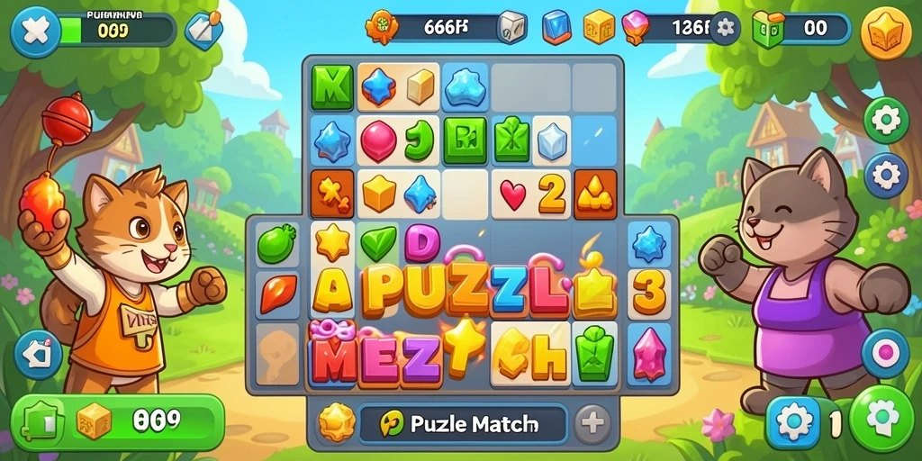 Tampilan antarmuka menarik dalam game Puzzle Match-3.