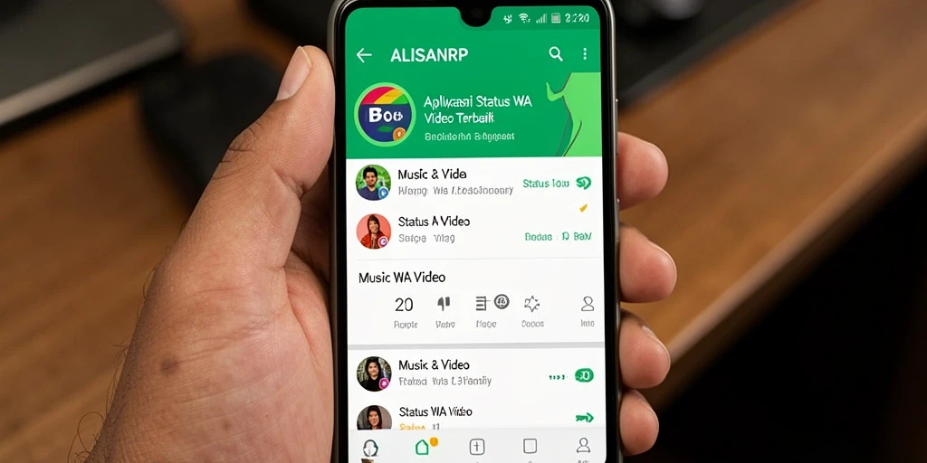 Tampilan antarmuka aplikasi ALISANRP untuk Status WA Video yang menarik.