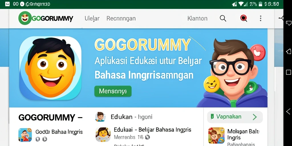 Tampilan antarmuka GOGORUMMY yang menarik dan intuitif untuk belajar Bahasa Inggris.