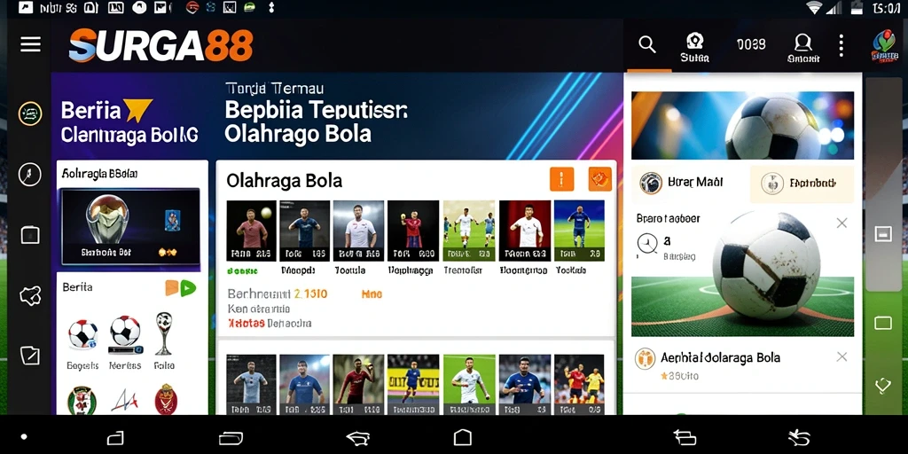 Antarmuka SURGA88 dengan berita olahraga bola yang informatif.